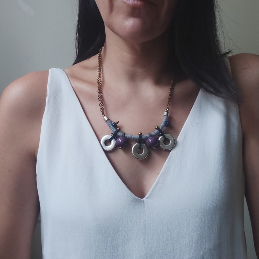 Geometric necklace | metal, beads thread necklace